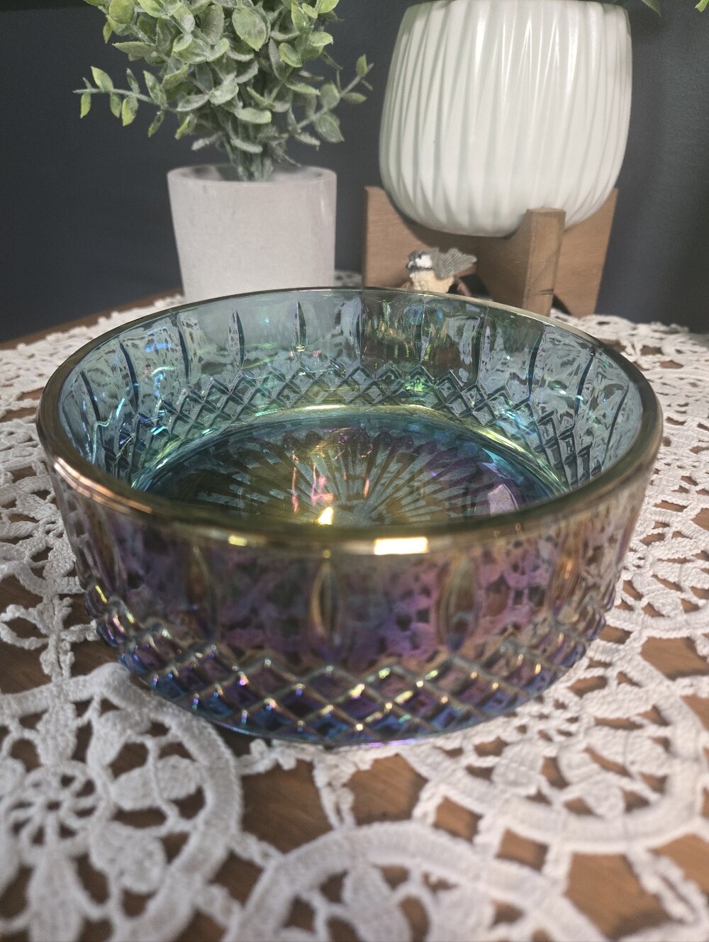 Iridescent Teal Indiana Glass Serving Bowl – 10"